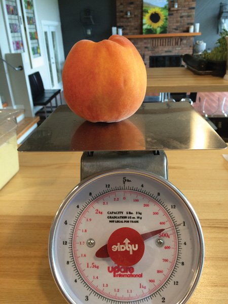 Weighing a peach