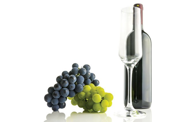 Wine Bottle and Grapes